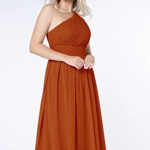 AZAZIE MOLLY Paprika Bridesmaid Dress Size A0, A-Line Off Shoulder Chiffon